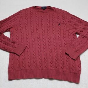 Brooks Brothers Men's Cable Knit Crewneck Sweater - Red Wine w/ Embroidered Logo
